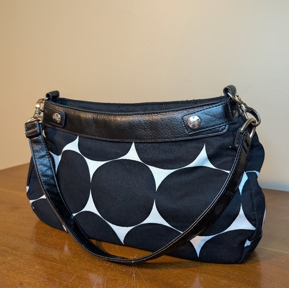 Thirty-One Handbag Purse Handbag Satchel Black White Polka Dot Pop‌ - Picture 2 of 16
